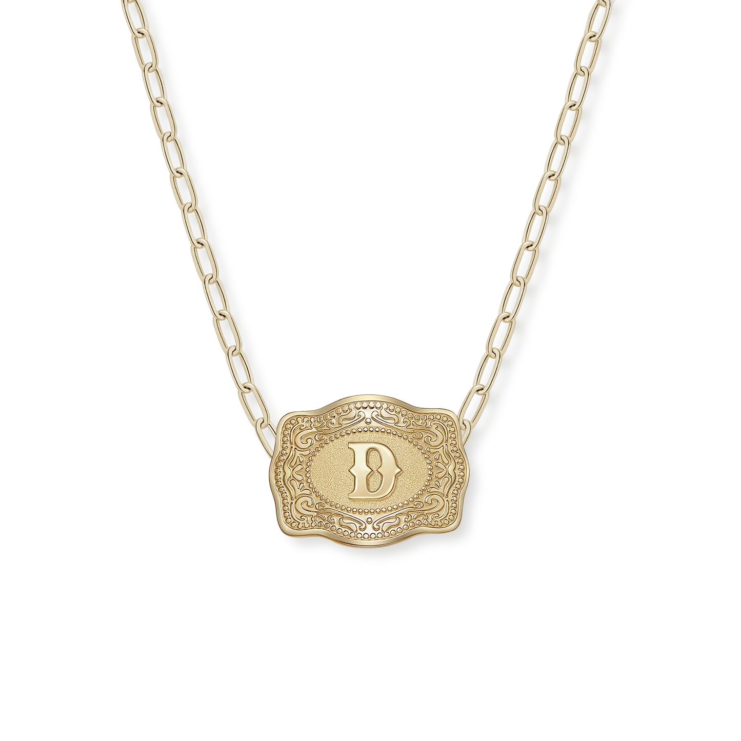 Belt Buckle Initial Necklace