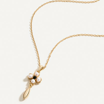 Pearl & Onyx Quatrefoil Necklace